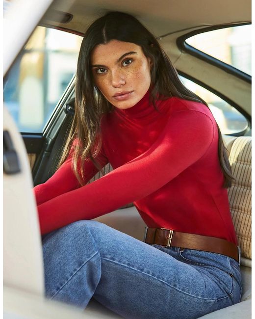 Ro&zo Red Cotton Blend Roll Neck Top