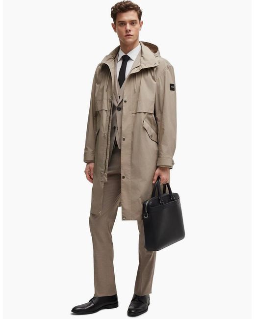Boss Natural Cataldo Hooded Solid Patterned Coat for men