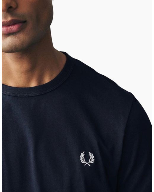 Fred Perry Blue T Shirt Ringer Crew Neck Short Sleeve Summer Tee for men
