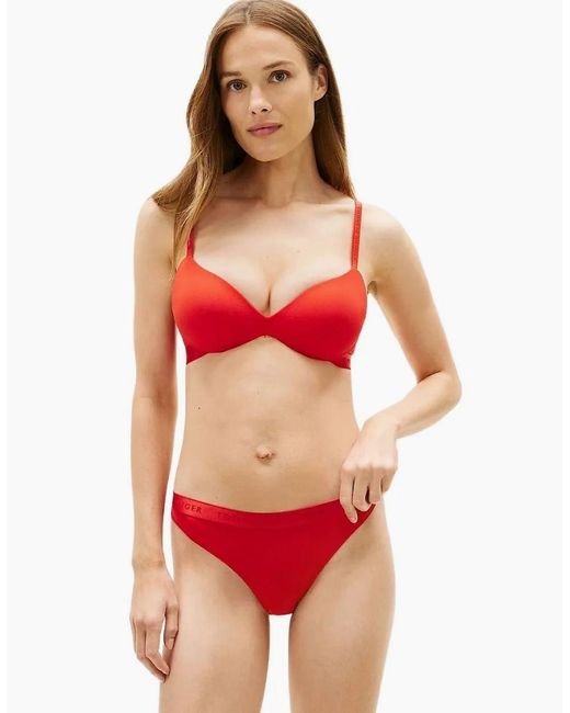 Tommy Hilfiger Red Repeat Logo Wireless Push-Up Bra, Fireworks