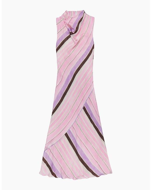 Ro&zo Pink Phoebe Stripe Cowl Neck Satin Dress