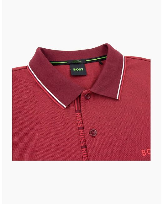 Boss Red Paule 4 Slim Fit Branded Placket Polo Burgundy 654 for men
