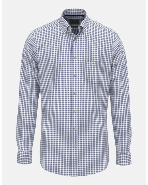 Fynch-Hatton Blue Cotton Oxford Check Button Down Shirt Harbour for men
