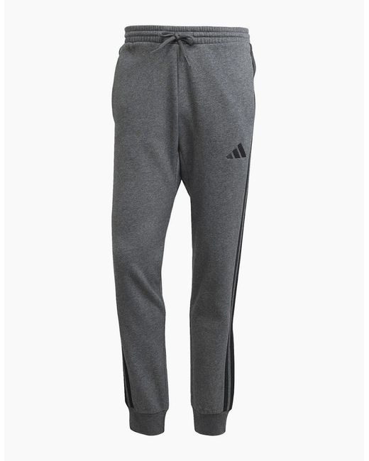 Adidas Gray Fleece Tapered Cuff 3 Stripes Joggers for men