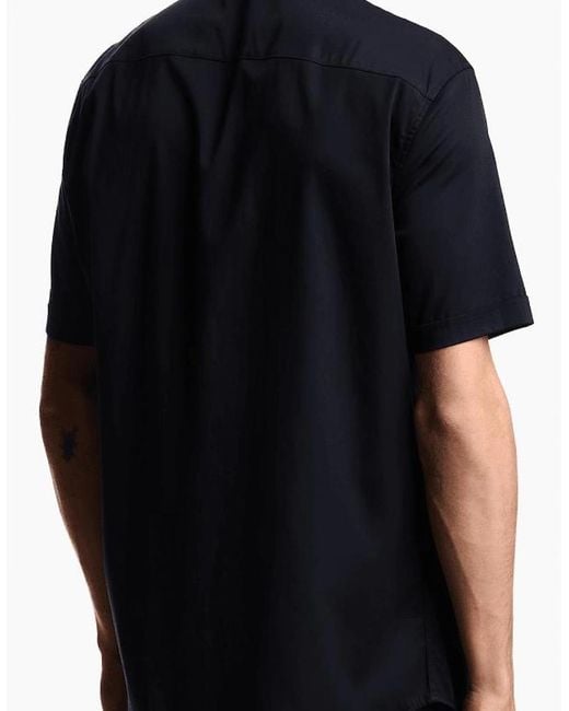 Emporio Armani Blue Pima Cotton Short Sleeve Shirt for men