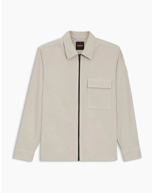 Boss Gray Solid Patterned Shirt Collar Press Stud Cuff Shirt Jacket for men