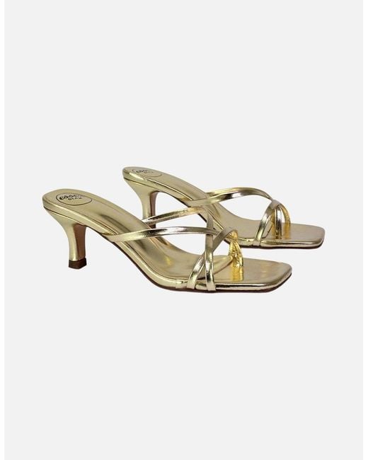 XY London Ladies Dream Metallic Square Toe Kitten Heel Mule Sandals