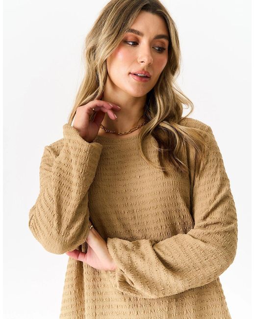 Gini London Natural Camel Textured Long Sleeve Oversized Top