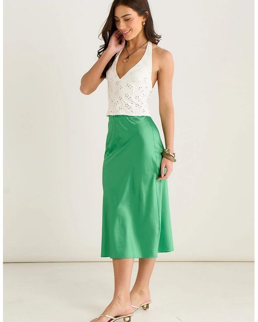 Gini London Green Satin High Waist Midi Skirt