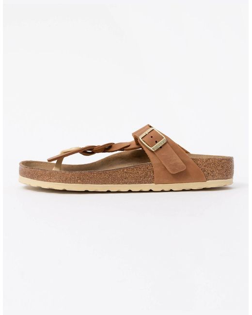 Birkenstock Gizeh Brown Braided Natural Oiled Leather Sandals