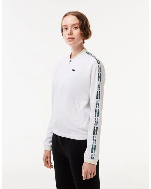 Lacoste Gray Crocodile Logo Bomber Collar Athletic Top
