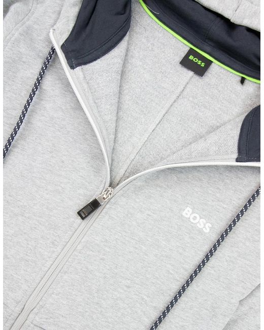 Boss White Saggy Embroidered Contrast Logo Zip Up Sweatshirt 059 for men