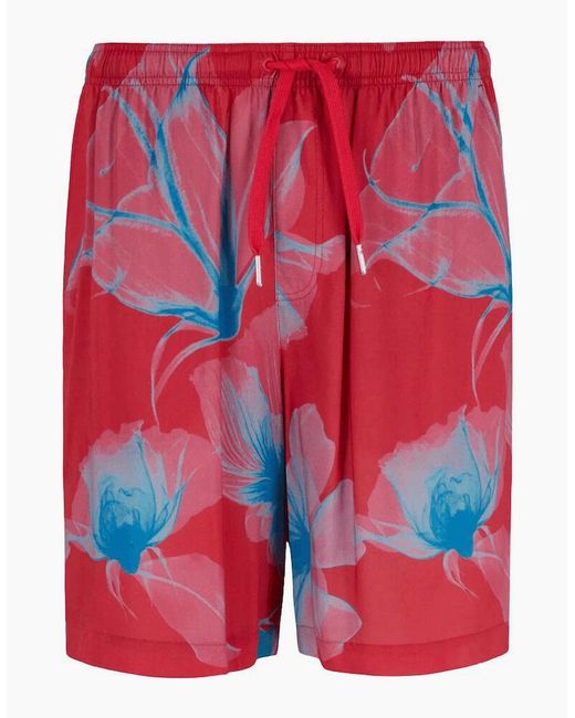 ARMANI EXCHANGE Red Floral Design Shorts for men