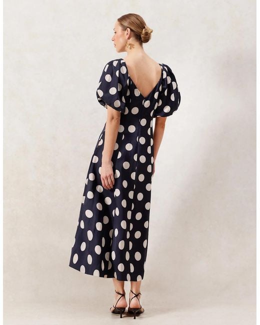 Ro&zo Blue Yasmin Ink Spot Puff Sleeve Dress