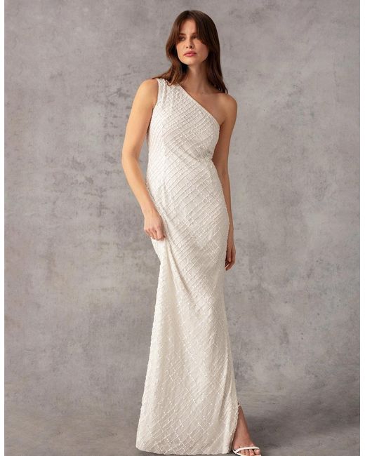Ro&zo White One Shoulder Beaded Dress