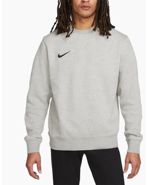 Nike Gray Cw6902 Fleece Sweatshirt Crew Neck Swoosh Park 20 Winter Pullover Top for men