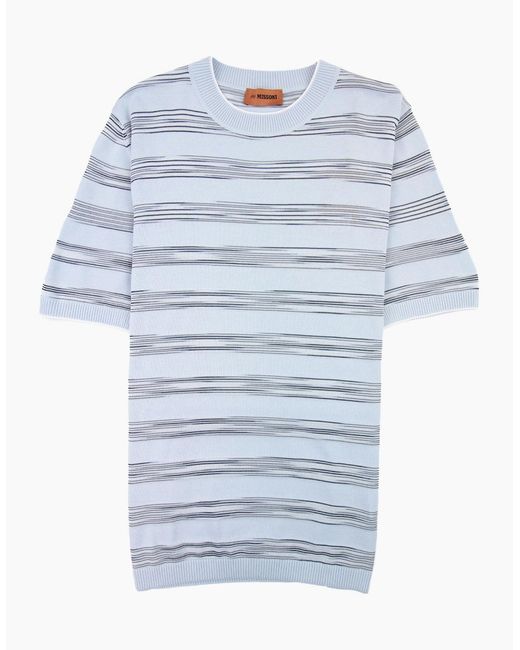 Missoni Blue Stripe Cotton & Viscose Crewneck T Shirt Sky S016F for men
