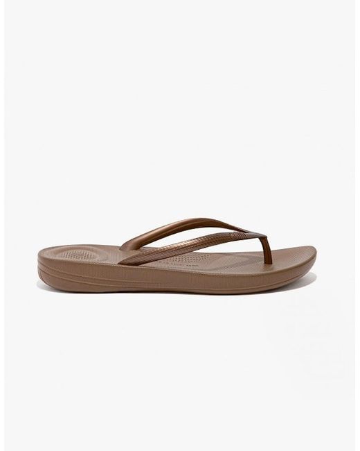 Fitflop Brown Iqushion Ergonomic Toe Post Flip Flops Bronze