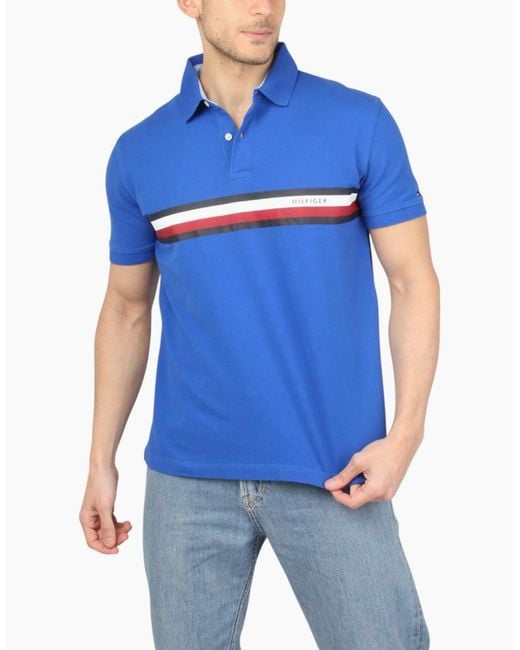 Tommy Hilfiger Blue Polo Shirts Flag Logo Short Sleeve Cotton Casual New Tee for men