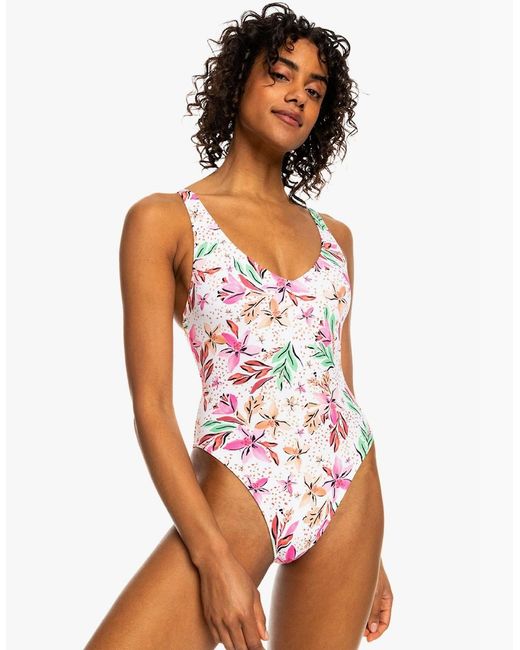 Roxy White Printed Beach Classic One Piece Costume
