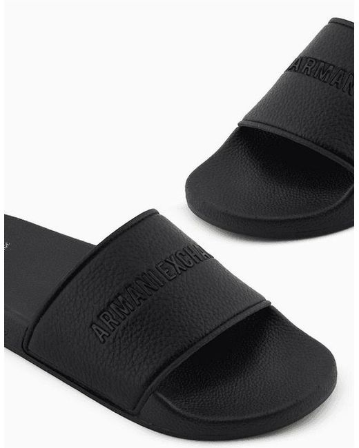 ARMANI EXCHANGE Black Logo Rubber Slider for men