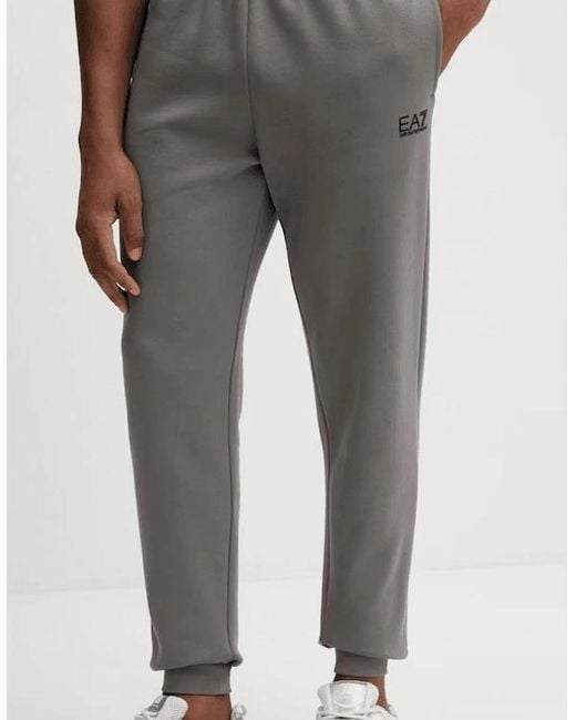 EA7 Gray Core Id Zip Hooded Cotton Tracksuit for men