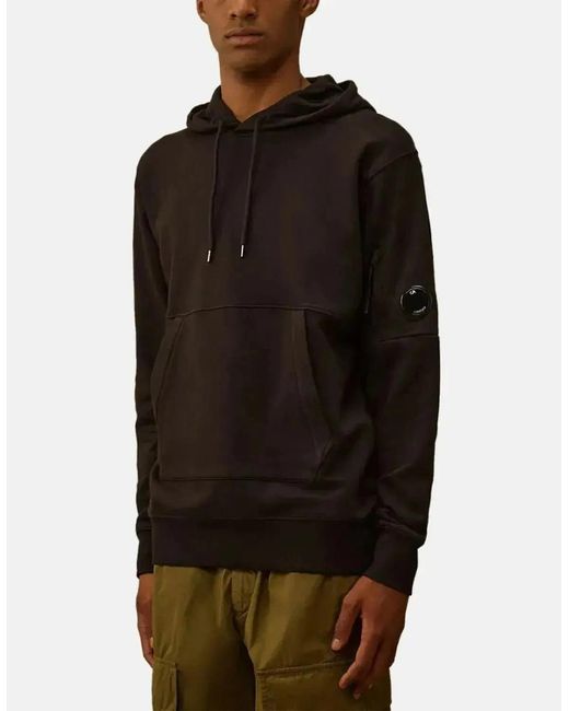 C P Company Black Diagonal Raised Fleece Lens Hoodie for men