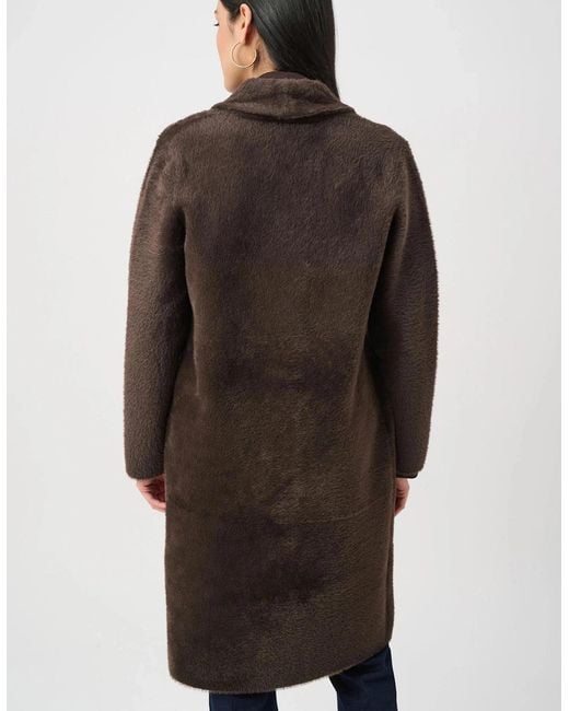 Joseph Ribkoff Brown Feather Yarn Knit Coat With Detachable Fur Collar