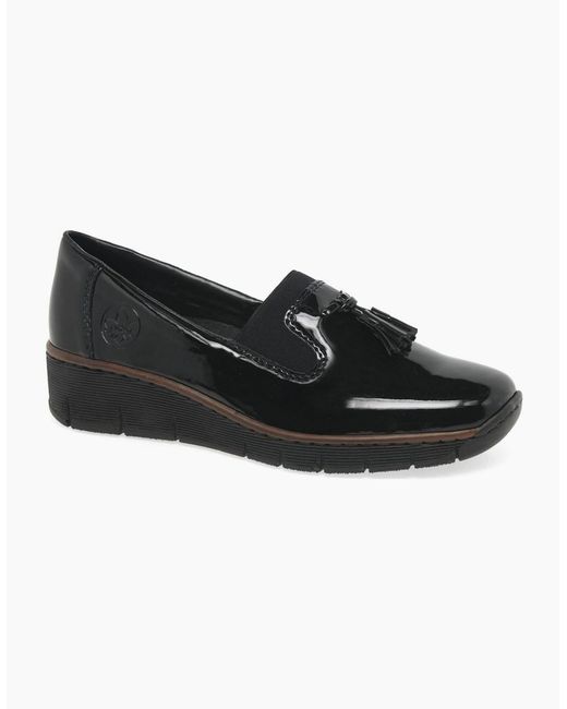 Rieker Black Gleam Tassel Loafers