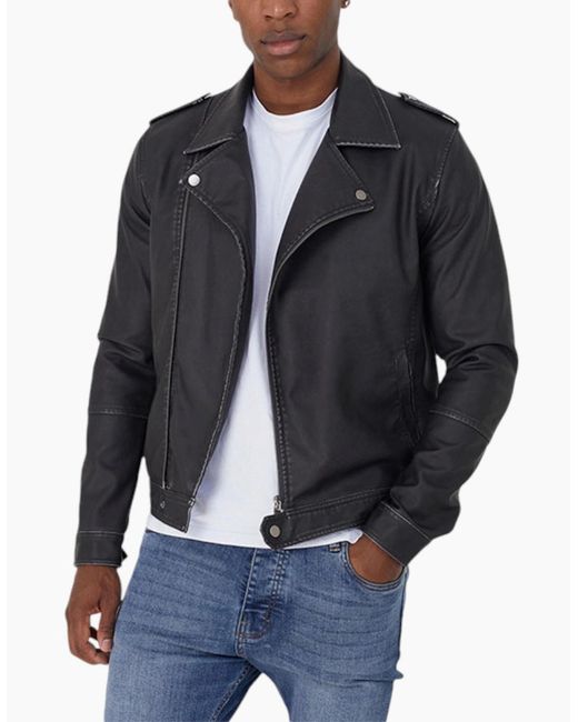 Brave Soul Blue Biker Jacket Long Sleeve Vintage Racer Winter Outwear S-Xl for men