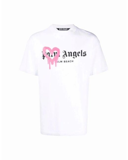 Palm Angels White Heart Palm Beach Sprayed T-Shirt for men