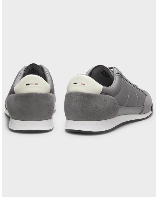 Boss Gray Boss Nitan Suede-Trim Trainers With Ribbed Sole for men