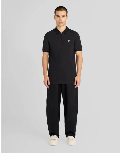 Lyle & Scott Black 1/4 Zip Short Sleeve Polo Shirt for men