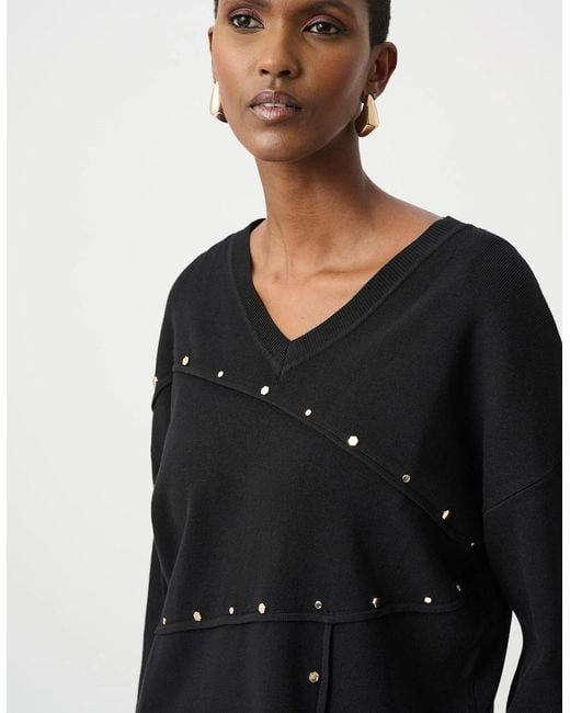 Joseph Ribkoff Black Asymmetric Sweater With Metal Stud Detail