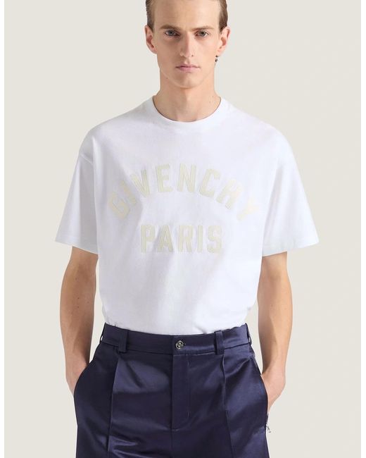 Givenchy White Embroidered Logo T-Shirt for men