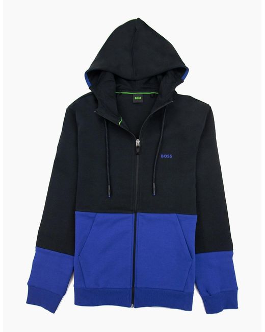 Boss Blue Saggy 1 Embroidered Logo Zip Up Sweatshirt 001 for men