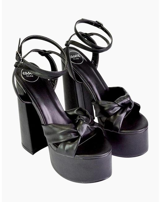 XY London Black Ladies Faylinn Chunky Ankle Strap High Block Heel Platform Shoes