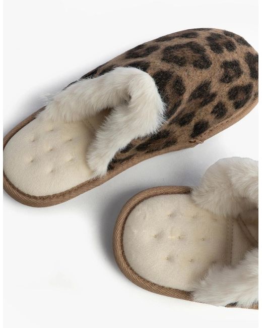 Totes Brown Isotoner Animal Fur Mule Slippers Animal Print