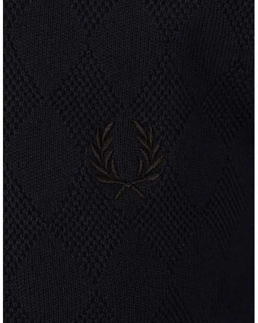 Fred Perry Black Pointelle Knitted Shirt for men