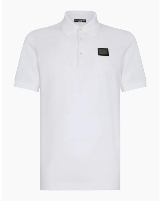 Dolce & Gabbana White Logo Polo Plaque Shirt for men