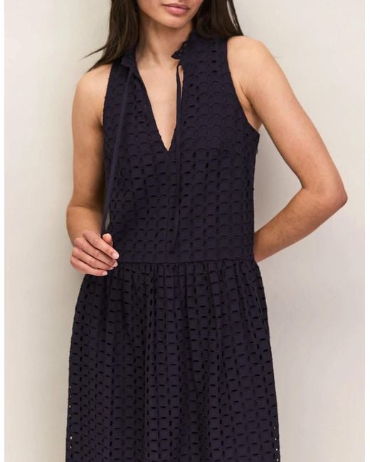 Ro&zo Blue Broderie Anglaise Cotton V-Neck Midi Dress