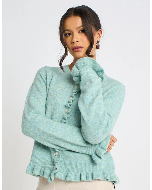 Gini London Blue Long Sleeve Ruffle Front Cardigan