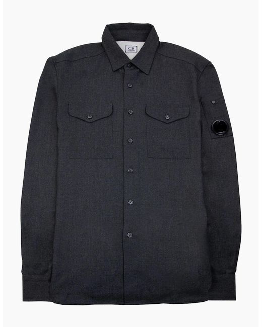 C P Company Blue Front Pocket Button Up Overshirt Dark for men