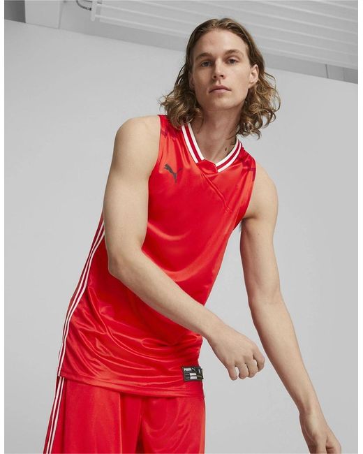 PUMA Red Hoops Team Game Performance Basketball Jersey for men