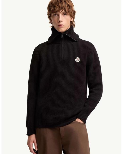 Moncler Black Heavy Knit 1/4 Zip Sweater for men