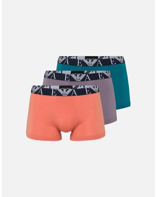 Emporio Armani Red 3-Pack Stretch Cotton Multi-Colour Boxer Trunks for men