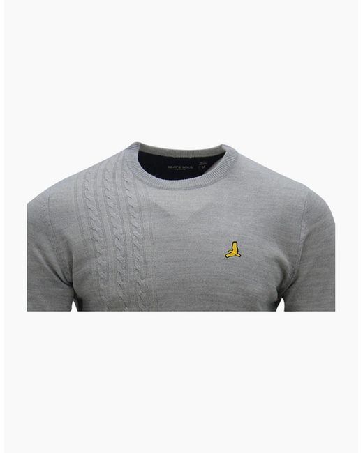 Brave Soul Gray Pullover Jumper Long Sleeve Crew Neck Sweater Plain Casual Top for men