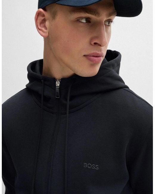 Boss Blue Boss Saggy Stretch Cotton Zip-Up Hoodie With Logo Print for men