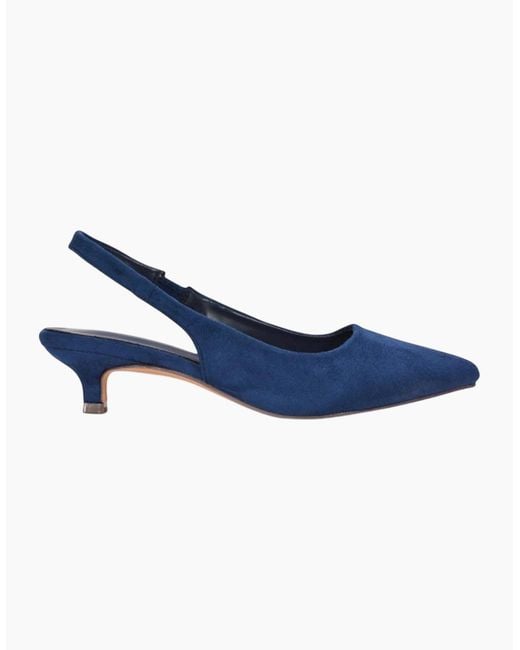 XY London Blue Ladies Leila Sling Back Low Kitten Heel Court Shoes