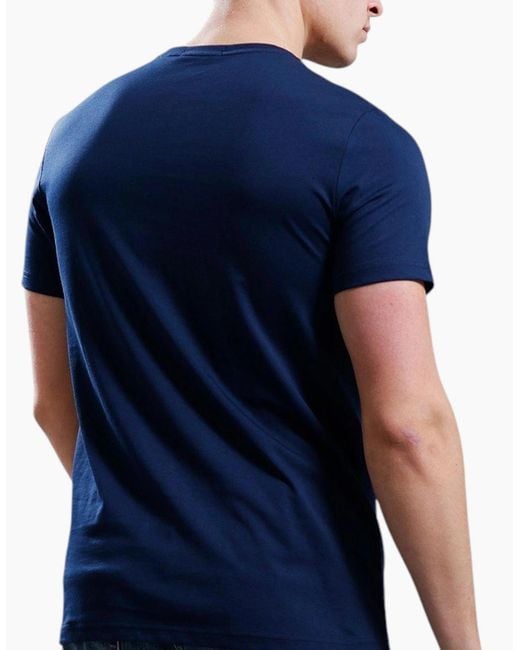 Fred Perry Blue T Shirt Textured Laurel Wreath Logo Crew Neck Short Sleeve Summer Tee for men